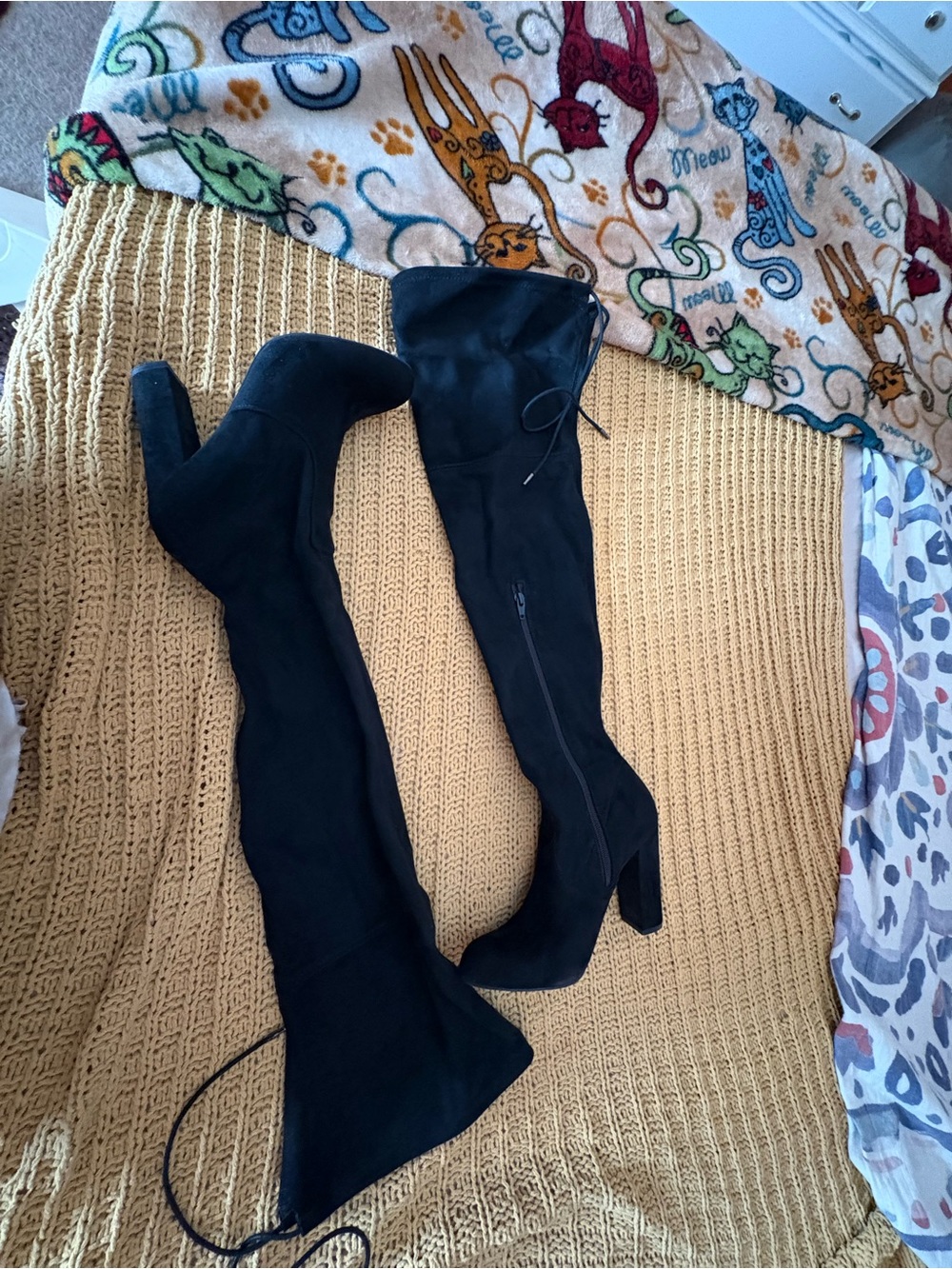 Black Over-the-Knee Suede Boots - Women